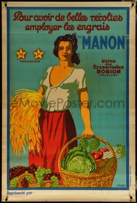 6k0008 MANON 32x47 French advertising poster 1920s Viano art of a woman holding produce, ultra rare!