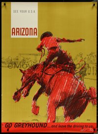 6k0017 GREYHOUND ARIZONA 28x38 travel poster 1960s great G. Roth art of bucking horse, ultra rare!