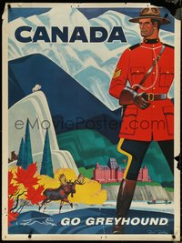 6k0018 GREYHOUND CANADA 30x40 travel poster 1960s Ruth art of mountie & much more, ultra rare!