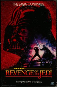 6j0016 RETURN OF THE JEDI 25x39 commercial poster 1982 Revenge of the Jedi art of Vader by Struzan!