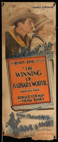 6j0001 WINNING OF BARBARA WORTH insert 1926 Colman, Harold Bell Wright's famous novel, ultra rare!