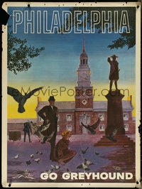 6k0021 GREYHOUND PHILADELPHIA 30x40 travel poster 1960s Roth art of Independence Hall, ultra rare!