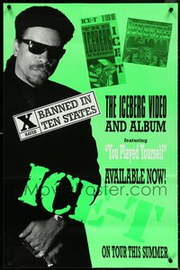 6m0023 LOT OF 29 UNFOLDED SINGLE-SIDED ICE-T ICEBERG MUSIC POSTERS 1989 banned in ten states!