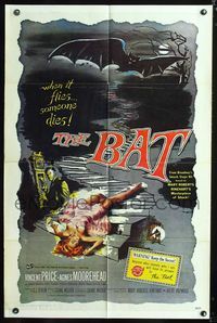 2c101 BAT one-sheet movie poster R80s great horror art of Vincent Price & sexy fallen girl!