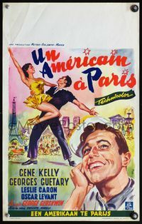 4k007 AMERICAN IN PARIS Belgian '51 wonderful Wik artwork of Gene Kelly dancing with Leslie Caron!