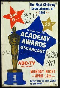 5t248 33rd ACADEMY AWARDS OSCARCAST special 14x20 '61 cool art of Oscar statuette!