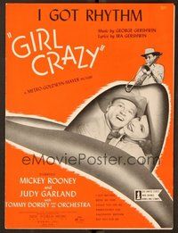 6z765 GIRL CRAZY sheet music '43 Mickey Rooney & Judy Garland, I Got Rhythm!
