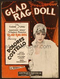 6z767 GLAD RAG DOLL sheet music '29 great image of pretty Dolores Costello!