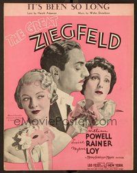 6z778 GREAT ZIEGFELD sheet music '36 William Powell, Luise Rainer & Myrna Loy, It's Been So Long!