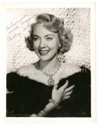 1r0480 AUDREY TOTTER signed 8x10.25 still '40s smiling portrait wearing black fur & great necklace!