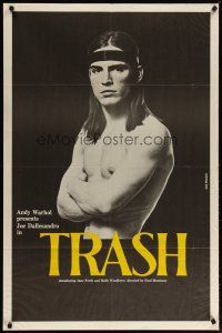 2e004 ANDY WARHOL'S TRASH 1sh '70 close up of barechested Joe Dallessandro, Andy Warhol classic!