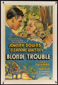 2e087 BLONDE TROUBLE linen Other Company 1sh '37 stone litho of Eleanore Whitney & Johnny Downs!