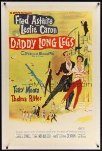 2e123 DADDY LONG LEGS linen 1sh '55 wonderful art of Fred Astaire in tails dancing w/ Leslie Caron!