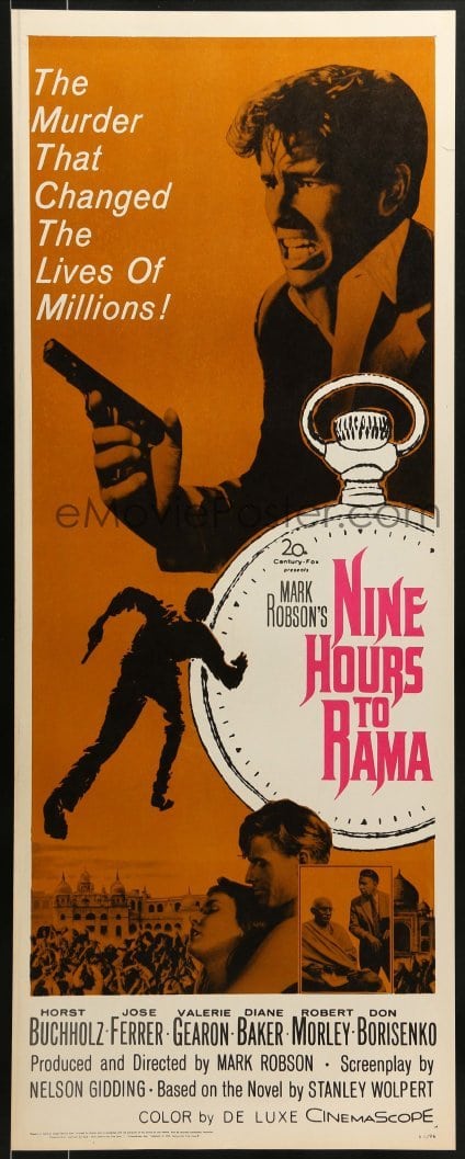 Emovieposter Com 3j296 Nine Hours To Rama Insert 1963 Saul Bass Like Art Of Man Running Over Pocket Watch