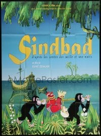 3p573 ADVENTURES OF SINBAD French 1p 2001 great art of cartoon apes carrying tied up Sinbad!