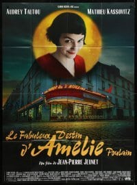 3p583 AMELIE French 1p 1901 Jean-Pierre Jeunet, great image of Audrey Tautou over storefront!