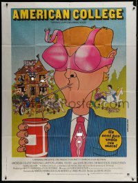 3p590 ANIMAL HOUSE French 1p 1978 John Landis classic, different Guillotin art, American College!