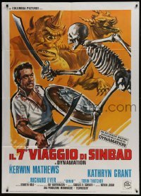3p244 7th VOYAGE OF SINBAD Italian 1p R1976 Harryhausen fantasy classic, different monster art!