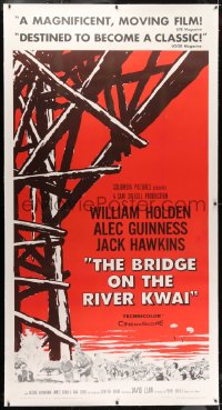 2h009 BRIDGE ON THE RIVER KWAI linen 3sh 1958 William Holden, Alec Guinness, David Lean classic!
