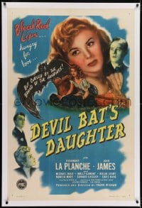 2h087 DEVIL BAT'S DAUGHTER linen 1sh 1946 Rosemary La Planche, blood red lips hungry for love!