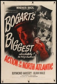 2h024 ACTION IN THE NORTH ATLANTIC linen 1sh 1943 great c/u of Humphrey Bogart + sexy Julie Bishop!