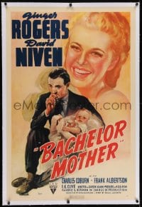 2h034 BACHELOR MOTHER linen 1sh 1939 David Niven thinks the baby Ginger Rogers found is really hers!