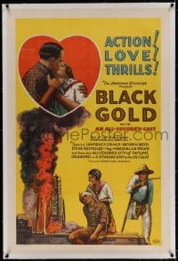 2h041 BLACK GOLD linen 1sh 1927 stone litho, Norman Studios all-black thrilling oil fields epic!
