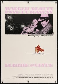 2h050 BONNIE & CLYDE linen 1sh 1967 notorious crime duo Warren Beatty & Faye Dunaway, Arthur Penn!