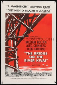 2h052 BRIDGE ON THE RIVER KWAI linen 1sh 1958 William Holden, Alec Guinness, David Lean classic!