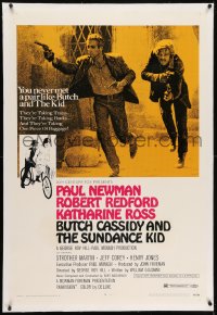 2h054 BUTCH CASSIDY & THE SUNDANCE KID linen style B 1sh 1969 Paul Newman, Robert Redford, Ross!