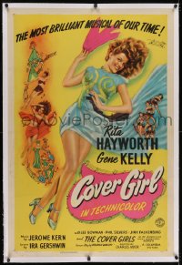 2h071 COVER GIRL linen 1sh 1944 sexy full-length Rita Hayworth with flowing red hair, ultra rare!