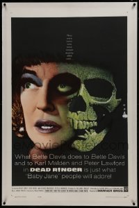 2h082 DEAD RINGER linen 1sh 1964 creepy close up of skull & Bette Davis, who kills her own twin!
