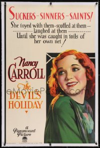 2h089 DEVIL'S HOLIDAY linen B 1sh 1930 golddigger Nancy Carroll seduces farmers for money, very rare