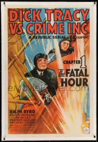 2h090 DICK TRACY VS. CRIME INC. linen chapter 1 1sh 1941 art of Byrd in plane, serial, Fatal Hour!