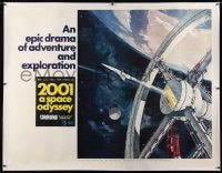 2h005 2001: A SPACE ODYSSEY linen Cinerama subway poster 1968 Kubrick, Bob McCall space wheel art!