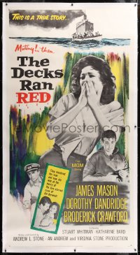 8x006 DECKS RAN RED linen 3sh 1958 James Mason, Dorothy Dandridge, one girl on a crime ship, rare!