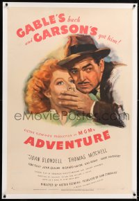 8x027 ADVENTURE linen style D 1sh 1945 close up art of Clark Gable shushing pretty Greer Garson!