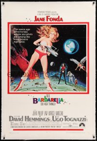 8x032 BARBARELLA linen 1sh 1968 sexiest sci-fi art of Jane Fonda by Robert McGinnis, Roger Vadim!