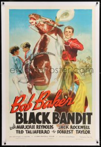 8x037 BLACK BANDIT linen 1sh 1938 cool artwork of western cowboy Bob Baker on rearing horse, rare!