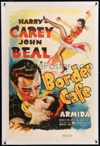 8x043 BORDER CAFE linen 1sh 1937 romantic art of cowboy John Beal about to kiss sexy Armida!