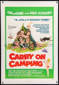 8x052 CARRY ON CAMPING linen 1sh 1971 Sidney James, English nudist sex, wacky Fratini outdoors art!