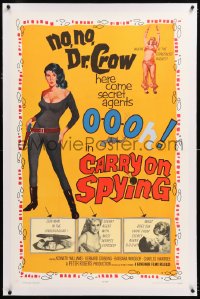 8x054 CARRY ON SPYING linen 1sh 1964 English spy spoof w/sexy agent O-O-Oh!, most secrets exposed!