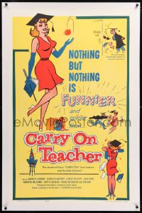 8x055 CARRY ON TEACHER linen 1sh 1962 Kenneth Connor, Charles Hawtrey, English, sexy comic art!