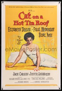 8x056 CAT ON A HOT TIN ROOF linen 1sh 1958 classic artwork of Elizabeth Taylor as Maggie the Cat!