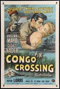 8x066 CONGO CROSSING linen 1sh 1956 Peter Lorre pointing gun at Virginia Mayo & George Nader!