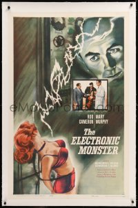 8x081 ELECTRONIC MONSTER linen 1sh 1960 Rod Cameron, artwork of sexy girl shocked by electricity!