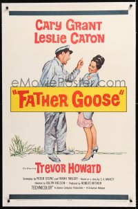 8x084 FATHER GOOSE linen 1sh 1965 art of pretty Leslie Caron laughing at sea captain Cary Grant!