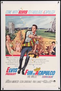 8x093 FUN IN ACAPULCO linen 1sh 1963 Elvis Presley in fabulous Mexico with sexy Ursula Andress!
