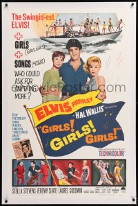 8x096 GIRLS GIRLS GIRLS linen 1sh 1962 Elvis Presley, Stella Stevens & boat full of sexy girls!
