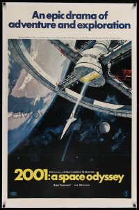 1z001 2001: A SPACE ODYSSEY linen style A 70mm 1sh 1968 Kubrick, art of space wheel by Bob McCall!